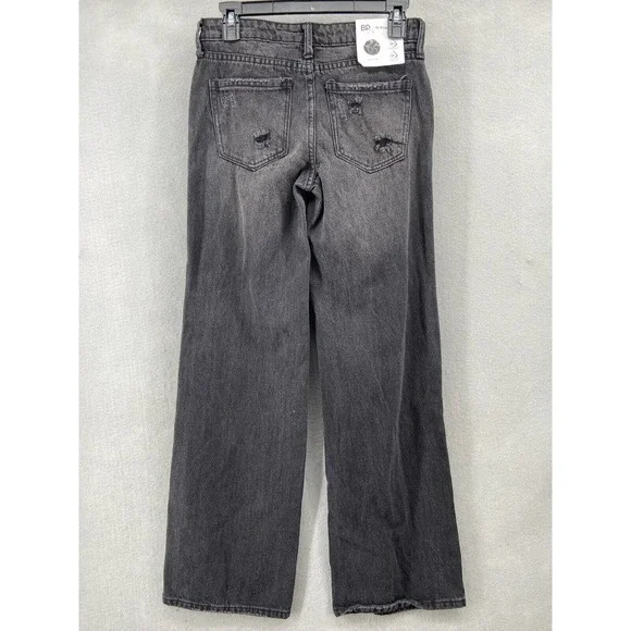 BP Jeans Women's Sz 24 Black Distressed Ripped‎ Wide Leg Pockets Low Rise NWT - Picture 7 of 13
